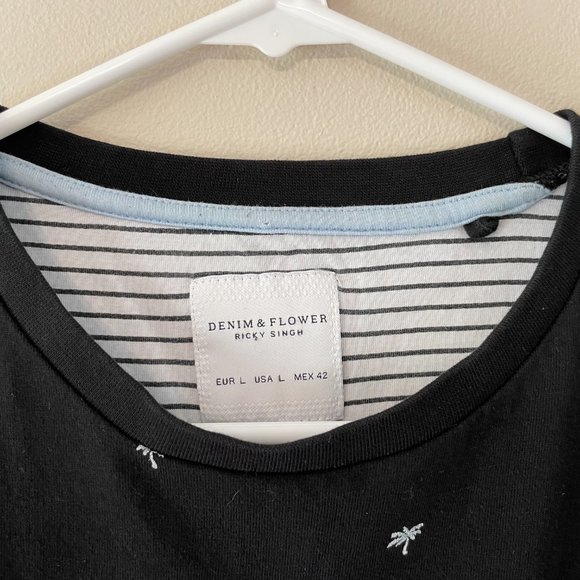 Denim & Flower Ricky Singh Men's L Black S/S Palm Slim Fit Shirt Top Tee - Picture 5 of 9